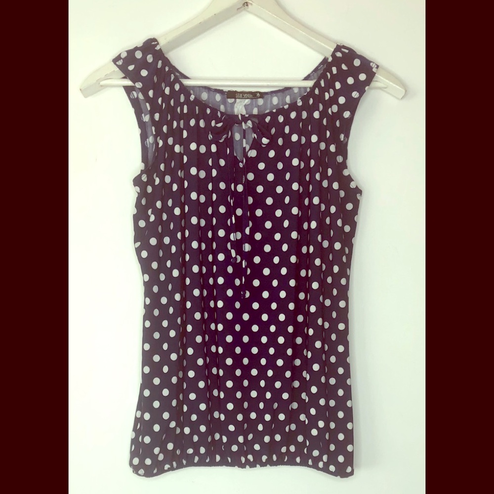STAR VIXEN BLOUSE POLKA DOTS SOFT & STRETCHY SZ M